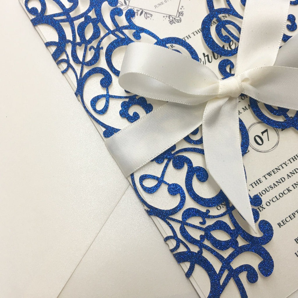 Royal Glitter Blue Wedding Invitations, Wedding Invite Cards for Wedding Picky Bride