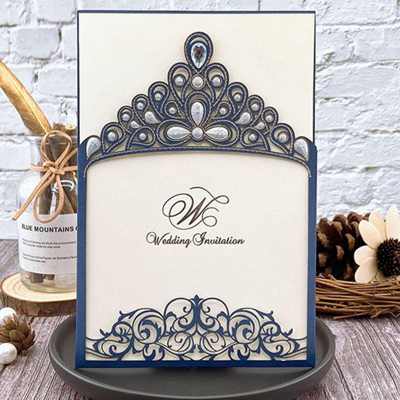 Royal Princess Invitations Luxury Metallic Sparkly Wedding Cards Picky Bride Navy 1 Sample
