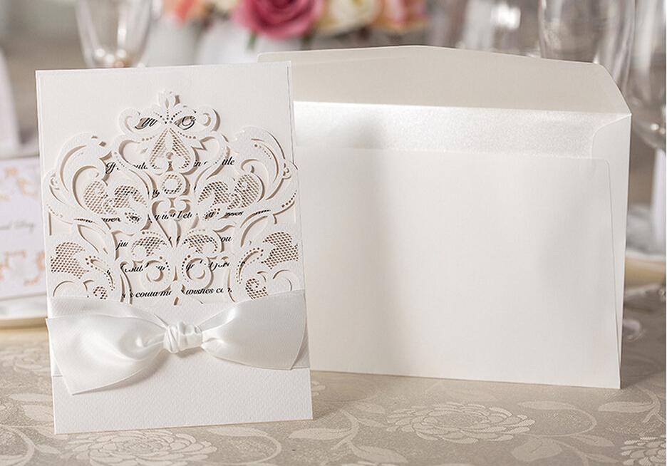 Royal White Laser Cut Wedding Invitations - Set of 50pcs Picky Bride