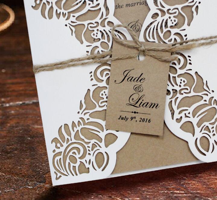 Rustic Laser Cut Wedding Invitations; Kraft Paper Wedding Invitation Suite; Vintage Invitation Cards Picky Bride