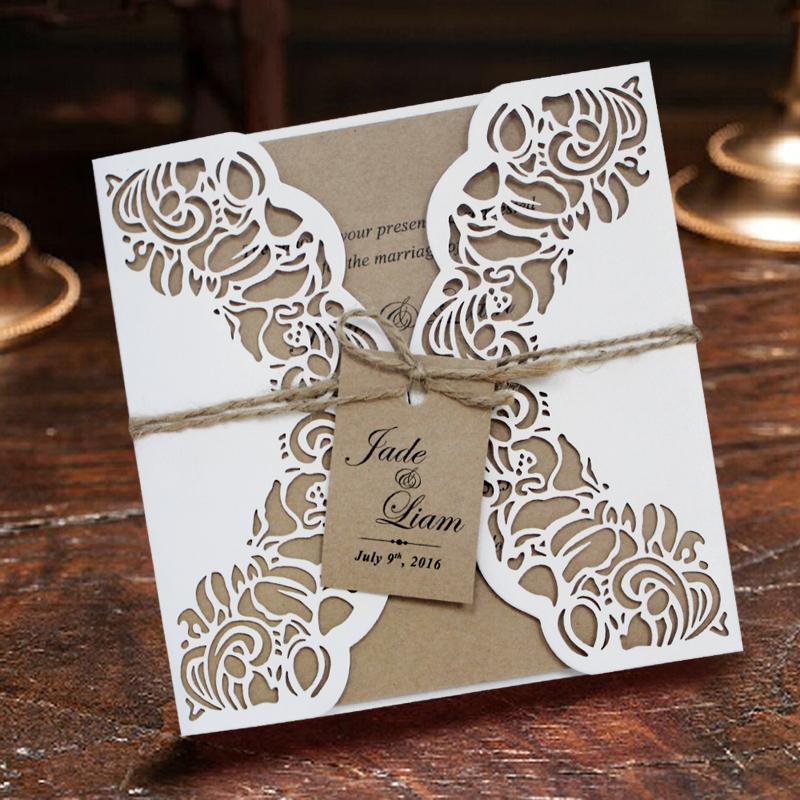 Rustic Laser Cut Wedding Invitations; Kraft Paper Wedding Invitation Suite; Vintage Invitation Cards Picky Bride