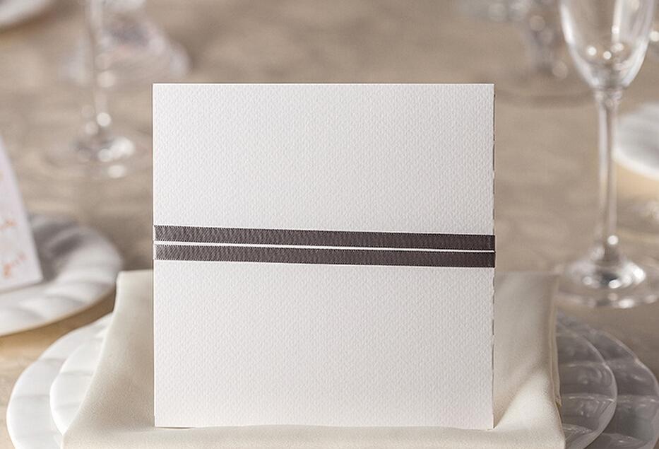 Rustic Wedding Invitations With Gray Ribbon Bow - Set of 50pcs Picky Bride