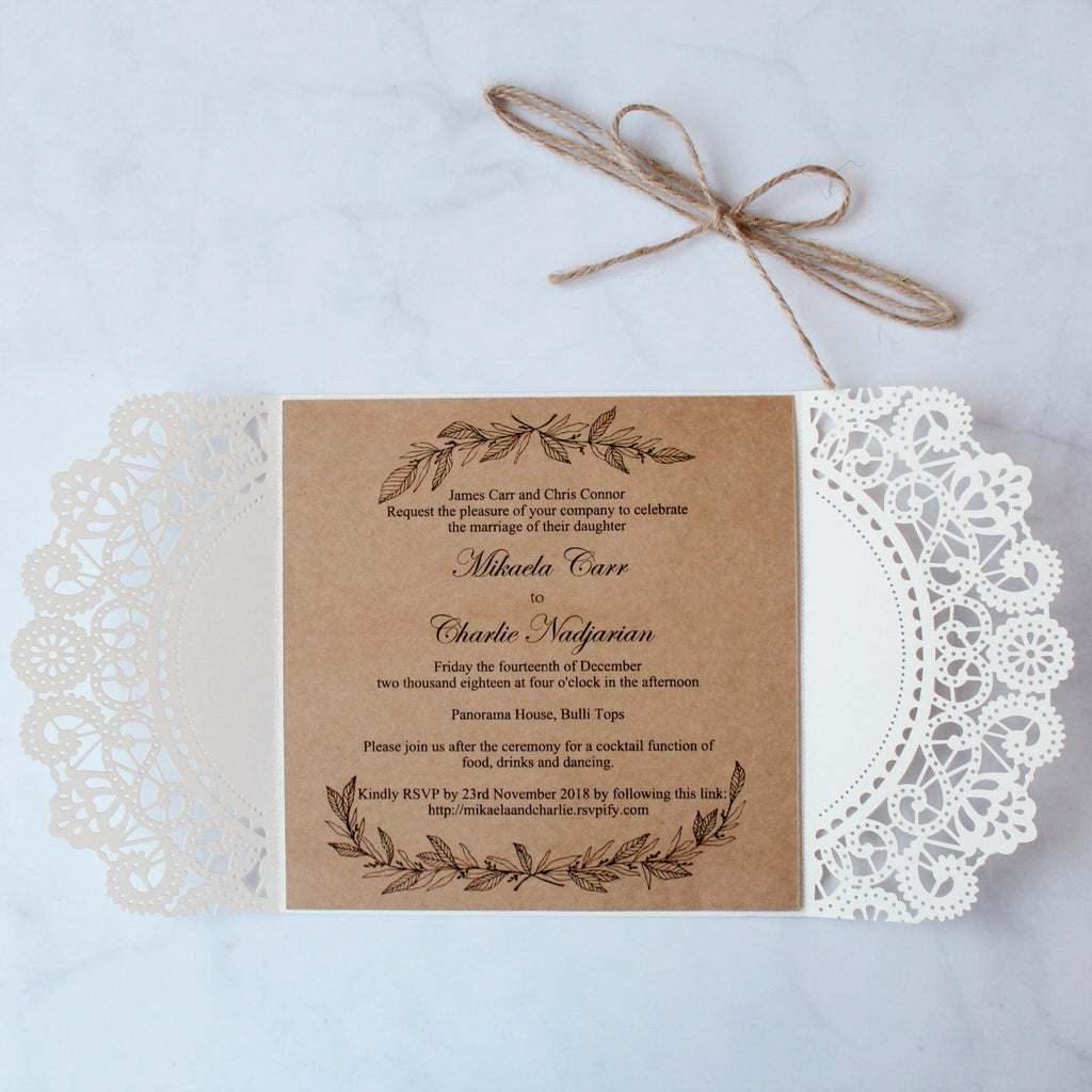 Rustic Wedding Invitations with Monogram Tag, Print Customized Wording Picky Bride 