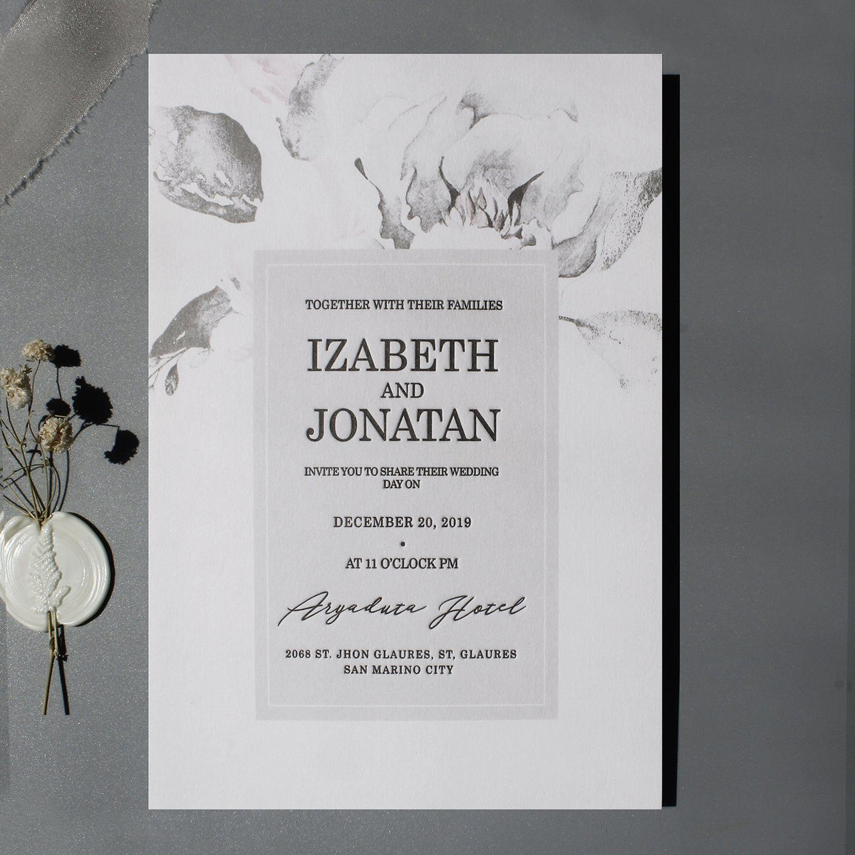 Floral Silhouette Foil Wedding Invitation, Paper Source