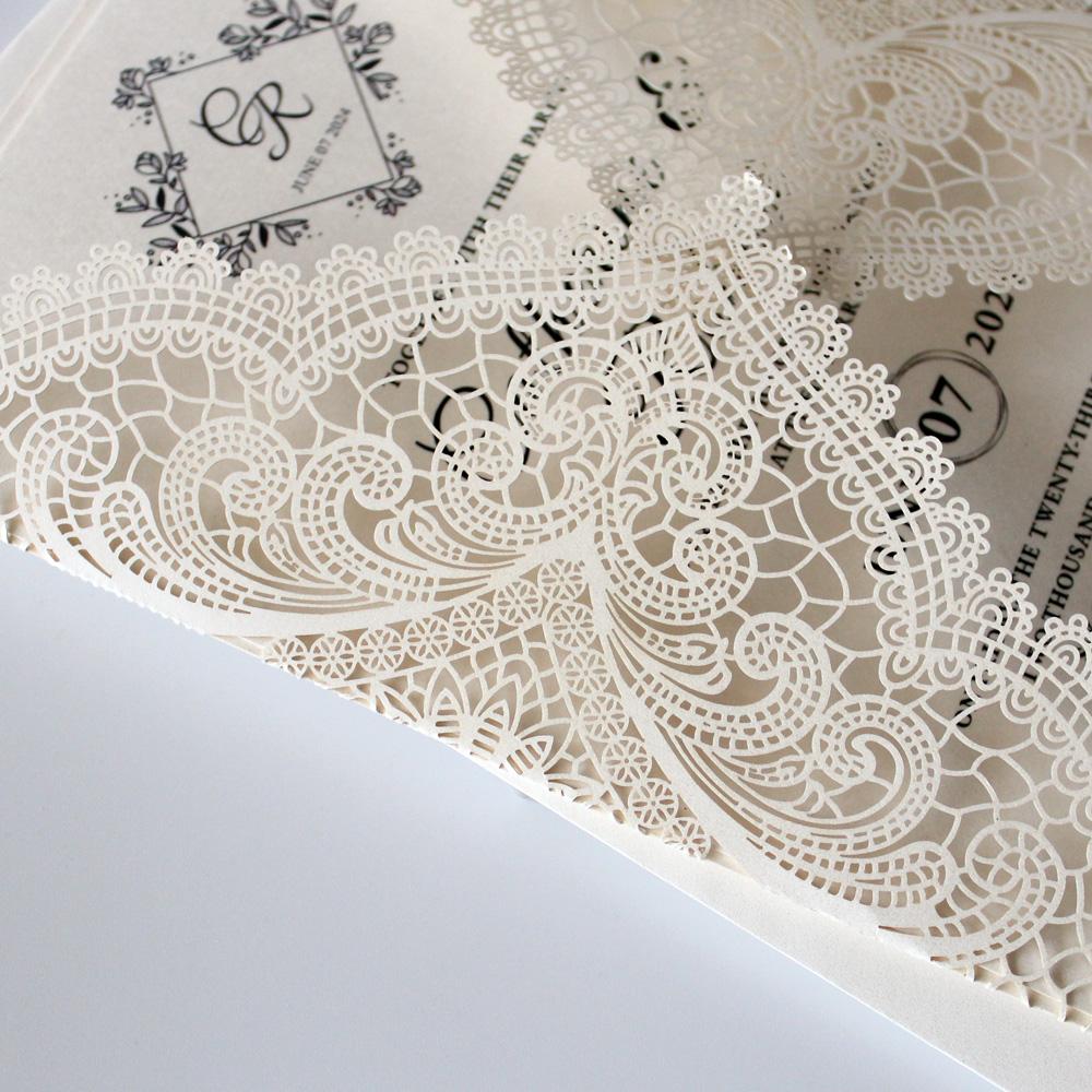 Silver Ribbon Laser Cut Wedding Invitations by Picky Bride Picky Bride