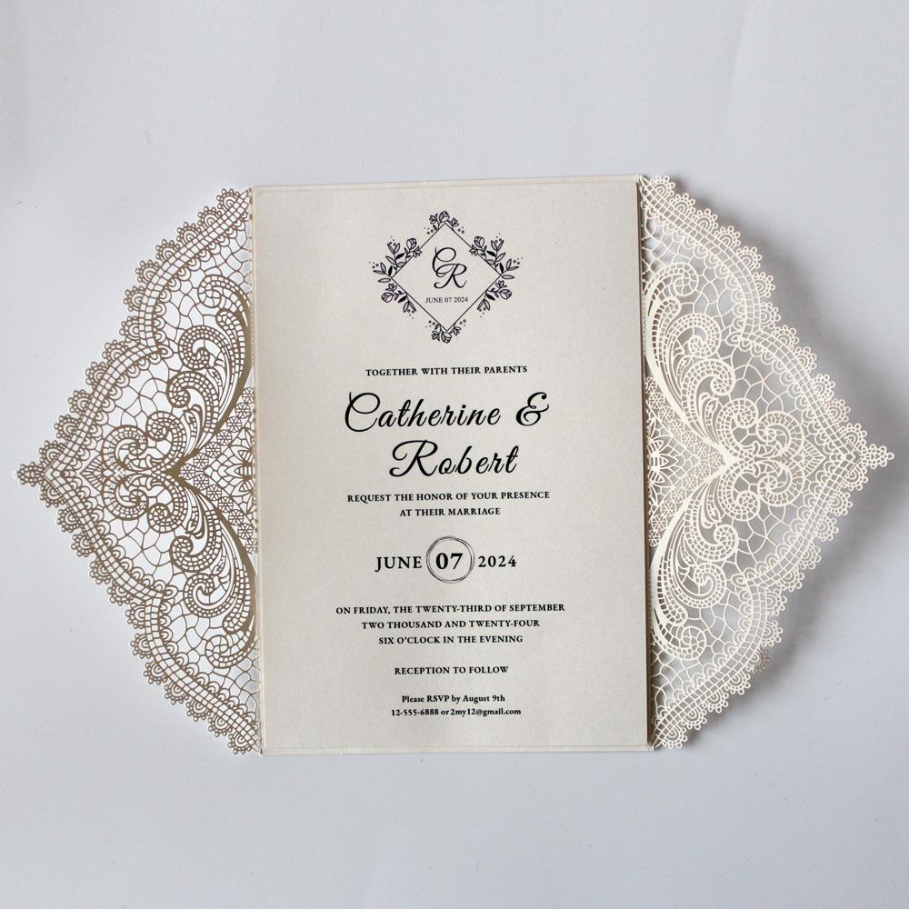 Silver Ribbon Laser Cut Wedding Invitations by Picky Bride Picky Bride