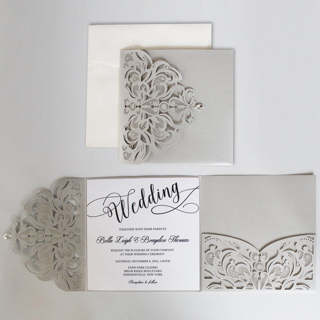 Silvery Gray Groom Wedding Invitations with RSVP Cards Picky Bride