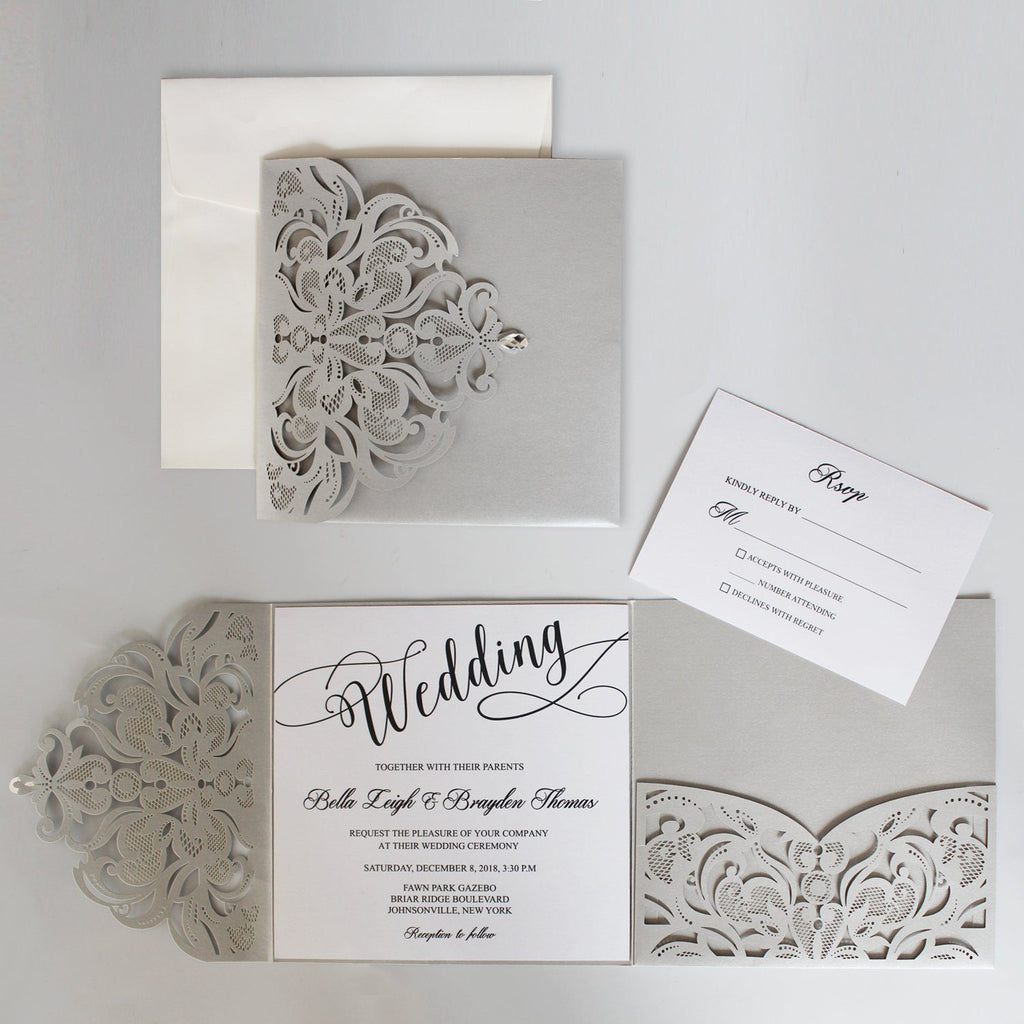 Silvery Gray Groom Wedding Invitations with RSVP Cards Picky Bride