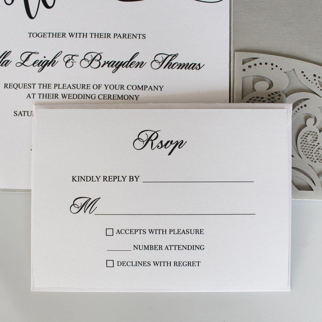 Silvery Gray Groom Wedding Invitations with RSVP Cards Picky Bride