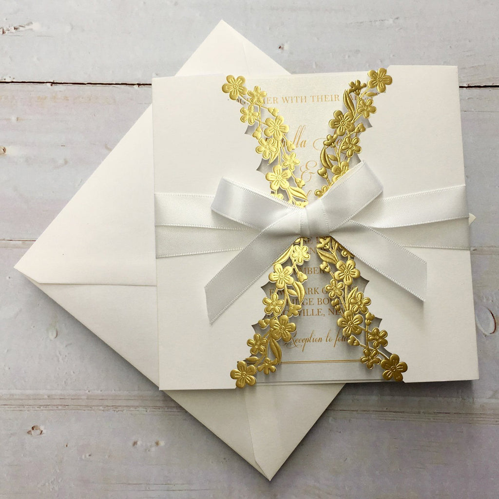 Unique Wedding Invitation with Printed Inserts White Lace Wedding Invitation Picky Bride