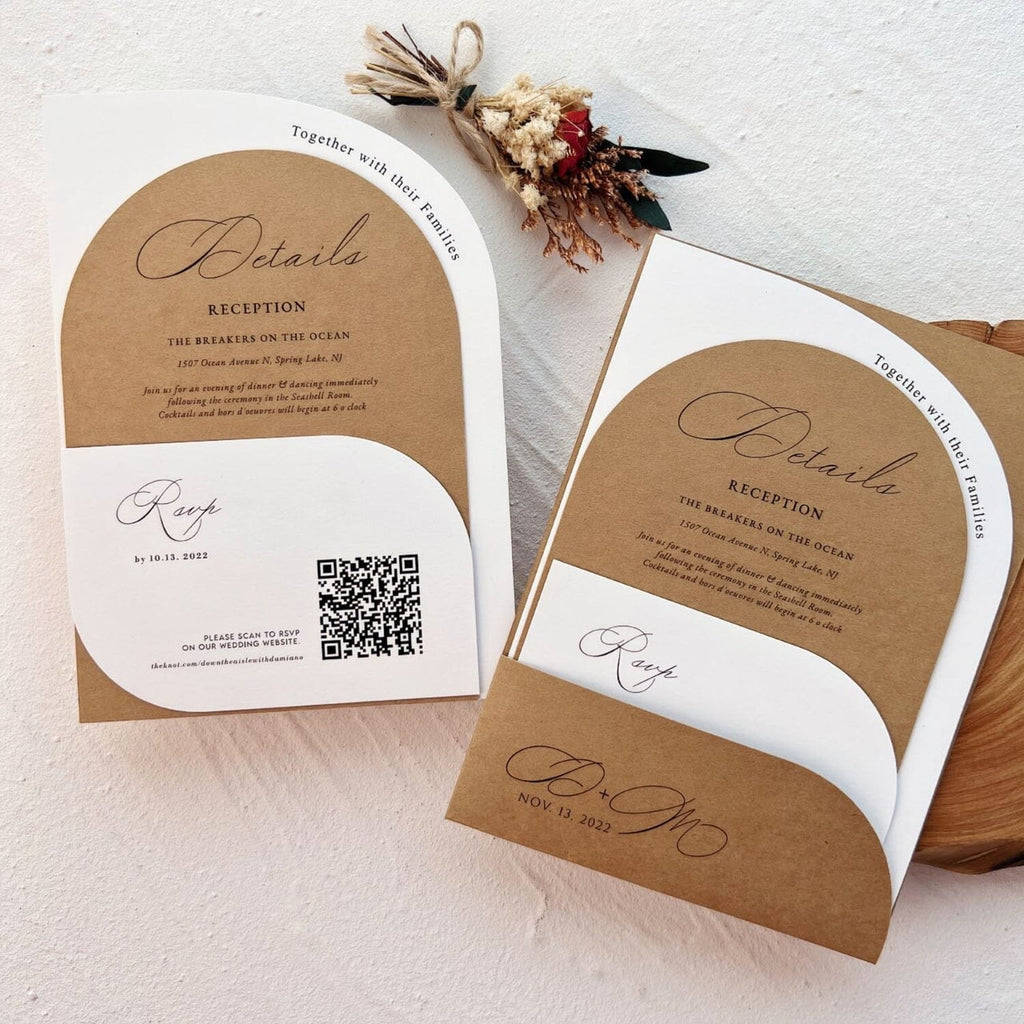 Vintage Arch Wedding Invitation Suite, Kraft Paper Details with QR Code RSVP Cards, Minimalistic Modern Arch Invitations Wedding Ceremony Supplies Picky Bride