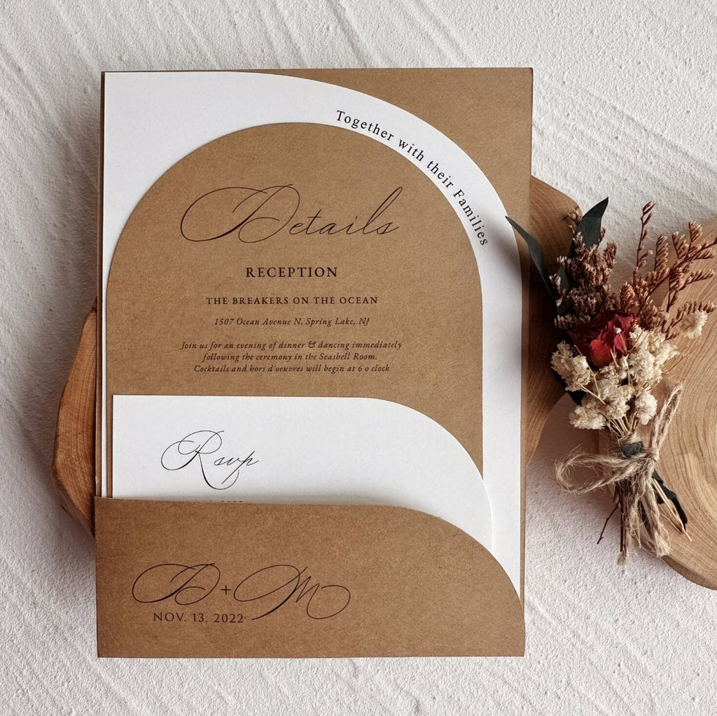 Vintage Arch Wedding Invitation Suite, Kraft Paper Details with QR Code RSVP Cards, Minimalistic Modern Arch Invitations Wedding Ceremony Supplies Picky Bride