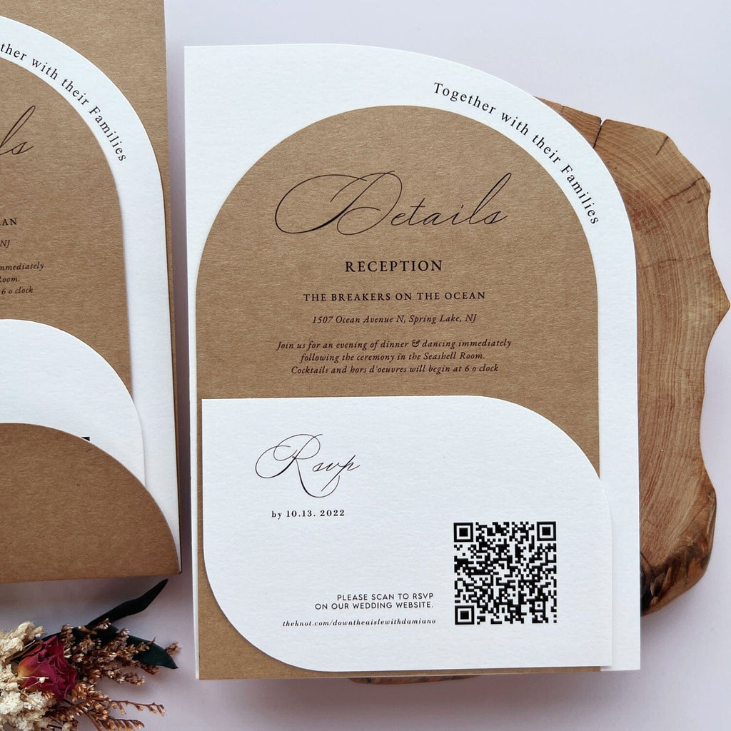 Vintage Arch Wedding Invitation Suite, Kraft Paper Details with QR Code RSVP Cards, Minimalistic Modern Arch Invitations Wedding Ceremony Supplies Picky Bride