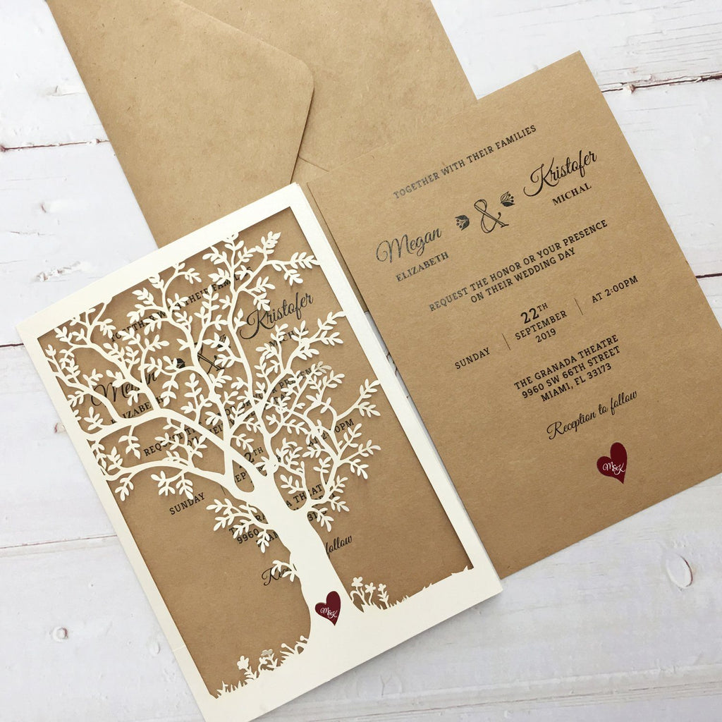 Vintage Tree Wedding Invitation Cards for Country Wedding Theme Picky Bride 