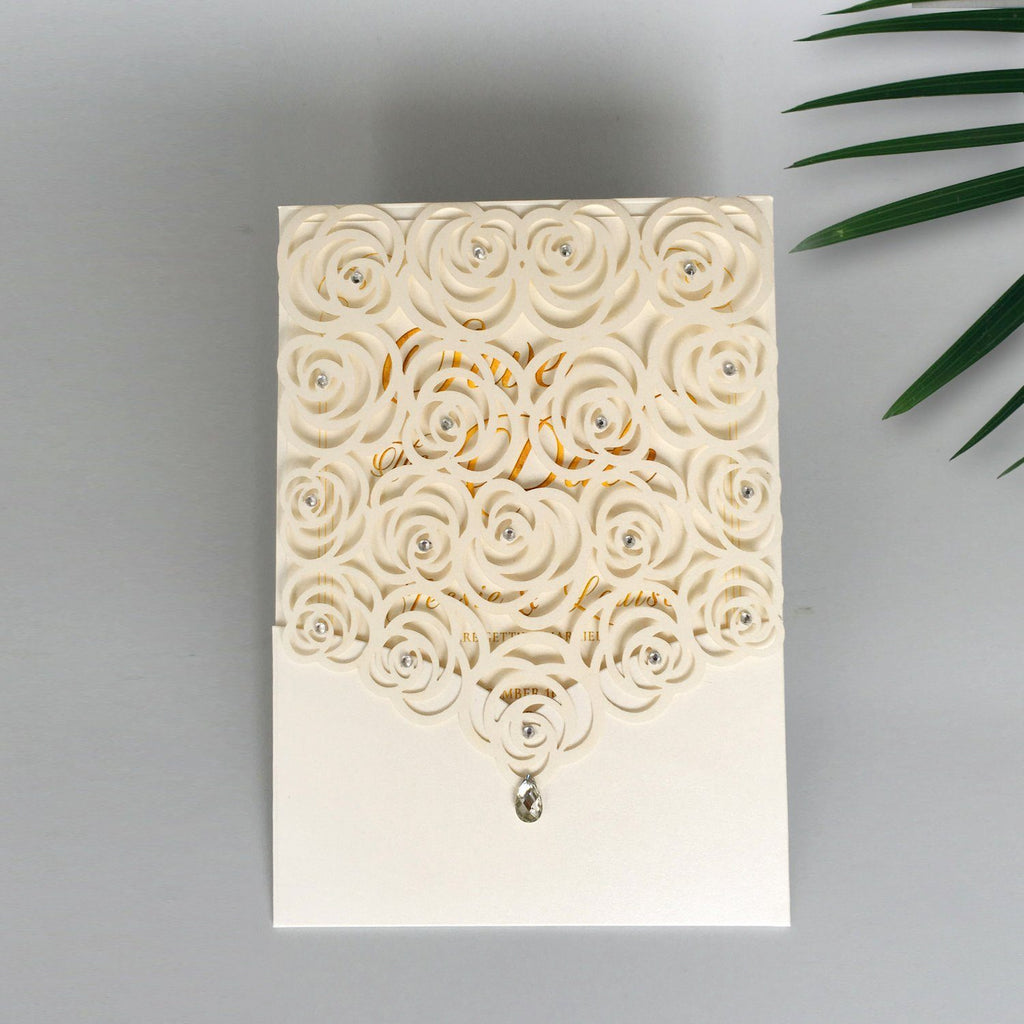 White Floral Wedding Invitation Cards Garden Theme PB1965-W Picky Bride