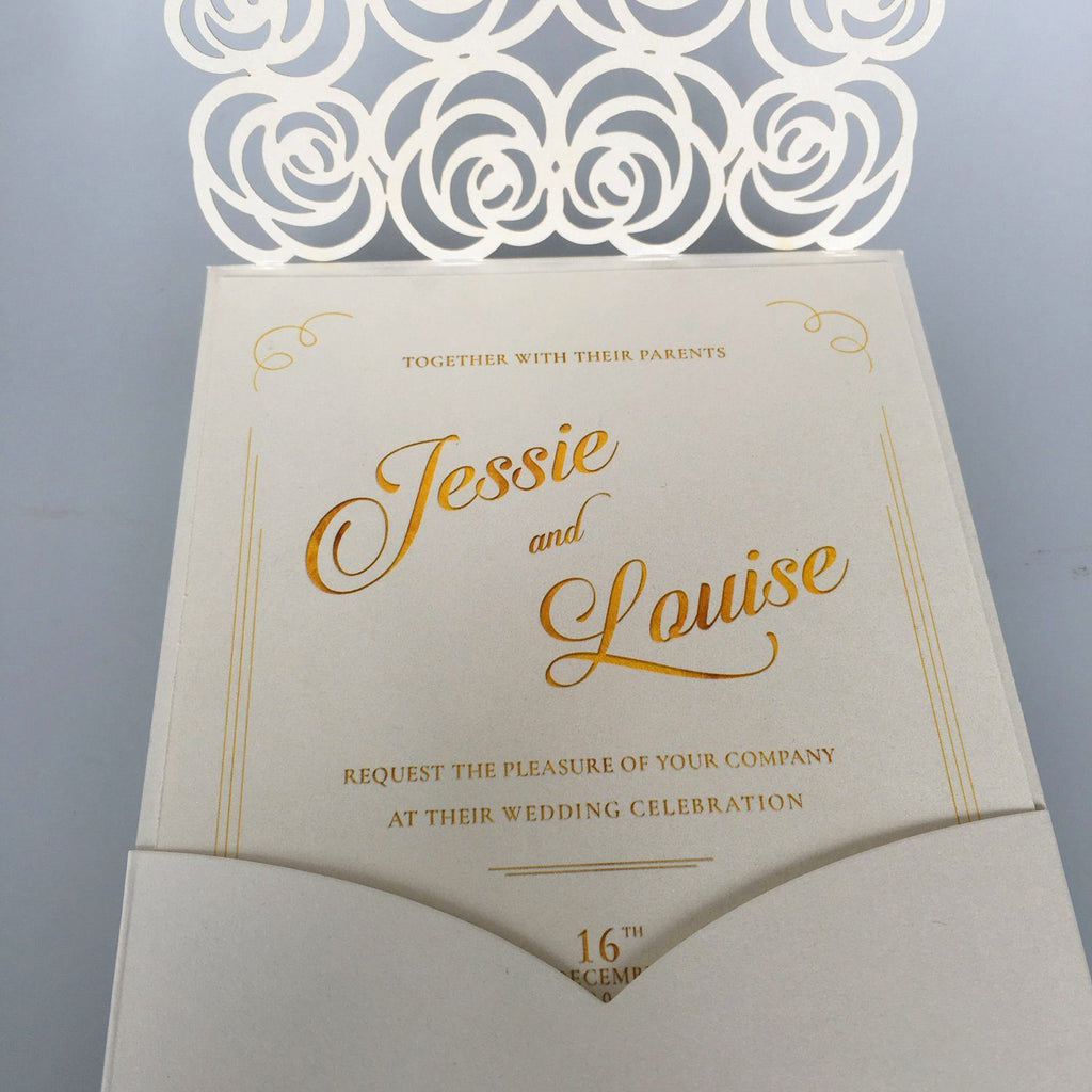 White Floral Wedding Invitation Cards Garden Theme PB1965-W Picky Bride 