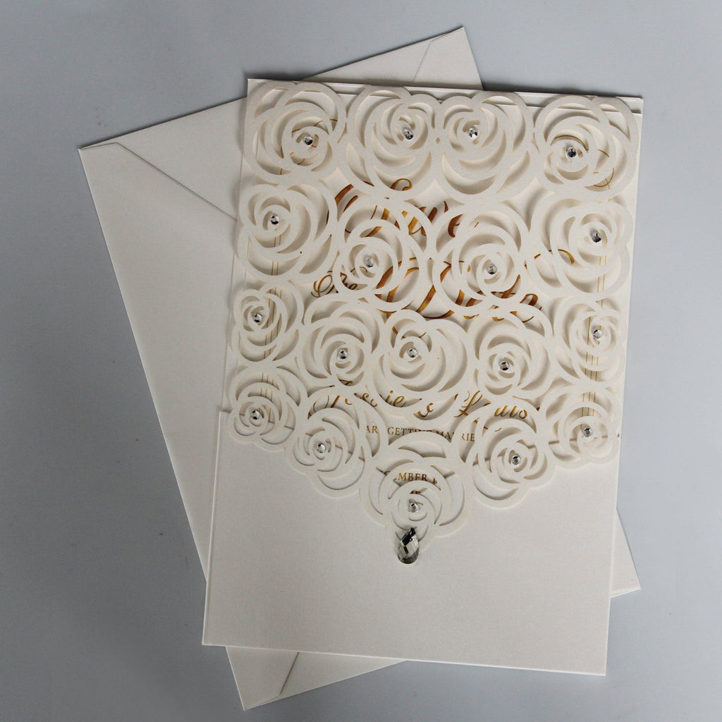 White Floral Wedding Invitation Cards Garden Theme PB1965-W Picky Bride