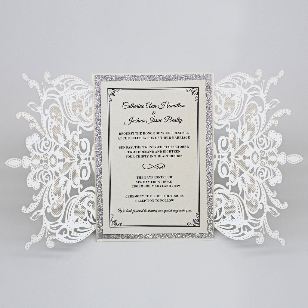 White Lace Wedding Invitations, Glitter Wedding Invitations Picky Bride