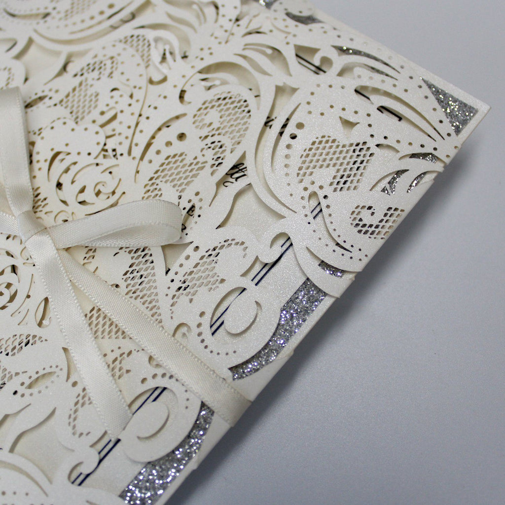 White Lace Wedding Invitations, Glitter Wedding Invitations Picky Bride