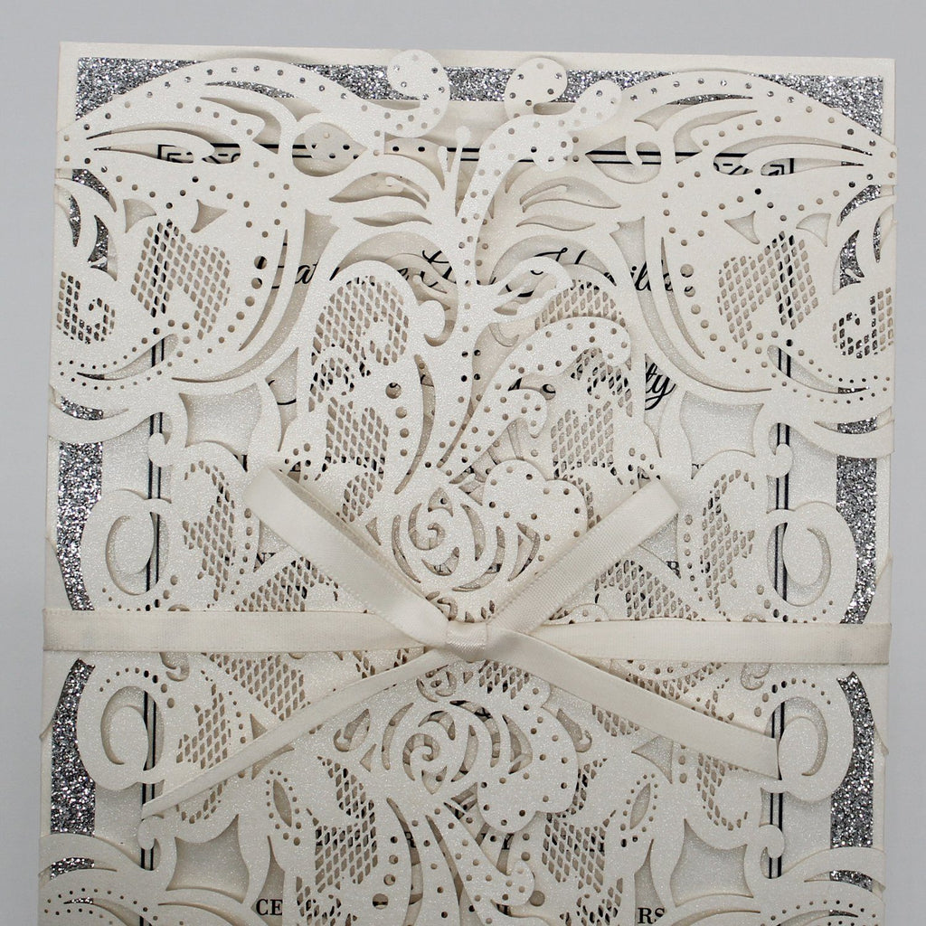 White Lace Wedding Invitations, Glitter Wedding Invitations Picky Bride