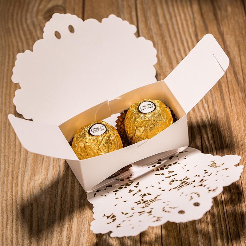 White Wedding Favor Box, White Wedding Candy Box, Basket Wedding Favors Box with Ribbon - Set of 50 Picky Bride