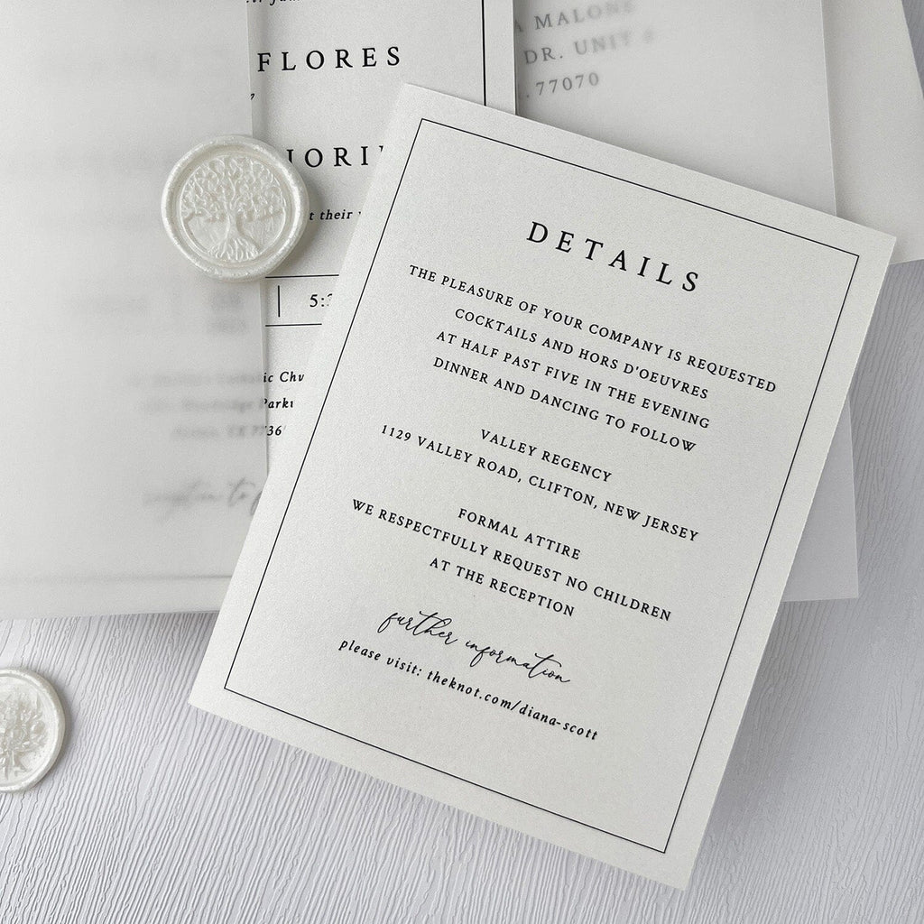 5x7 Minimalism Vellum Wedding Invitation, Elegant White Vellum Invite Cards, Translucent Invitations with Wax Seal Wedding Ceremony Supplies Picky Bride 