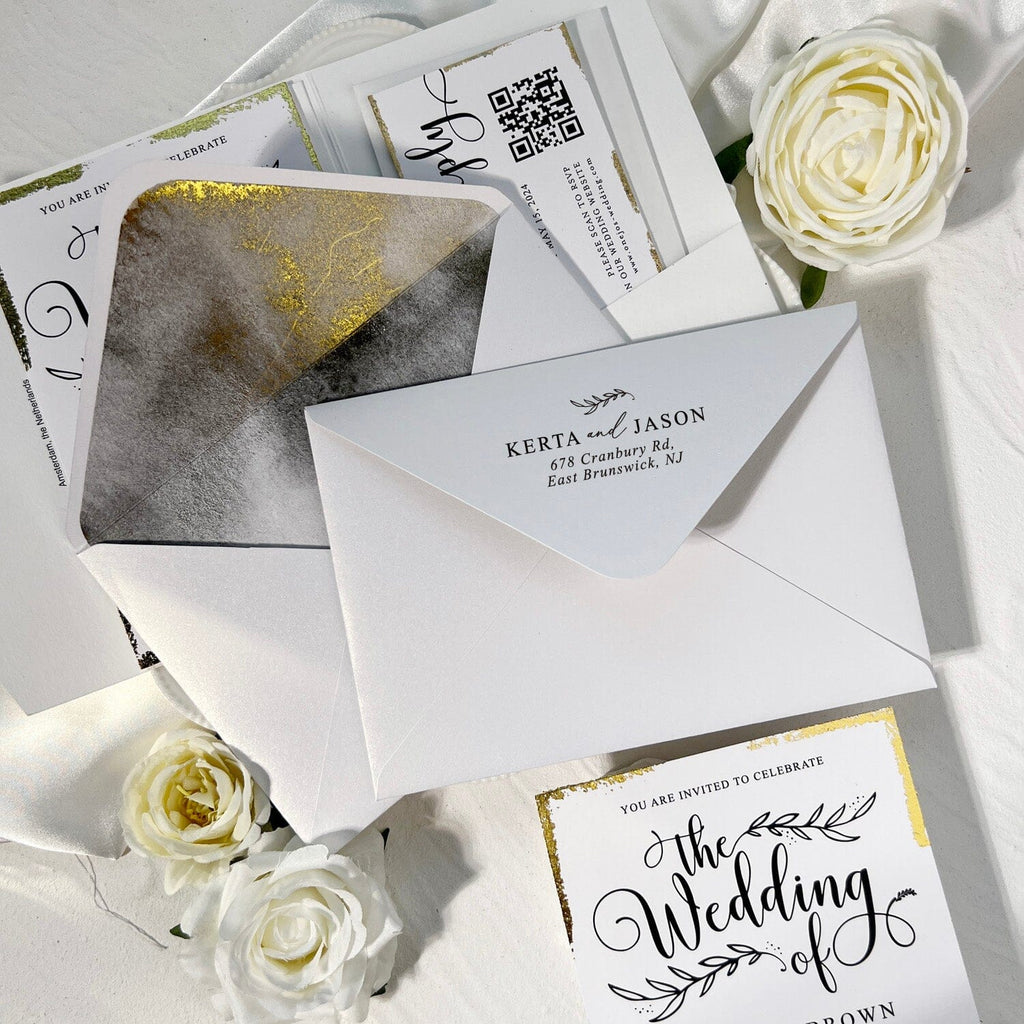 5x7 Tri-fold Pocket Wedding Invitations and Hand Torn Invite Cards, Gold Deckled Edge Invitation, Wax Seals Wedding Ceremony Supplies Picky Bride 