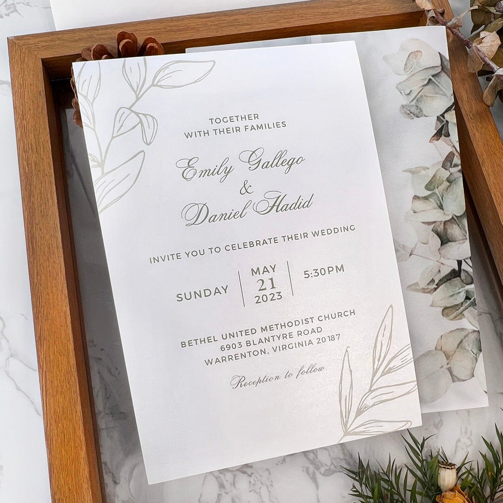 5x7 Vellum Eucalyptus Wedding Invitations and Gold leaf Wax Seal, Greenery Foliage Wedding Invites, Botanical Invites Card Wedding Ceremony Supplies Picky Bride 