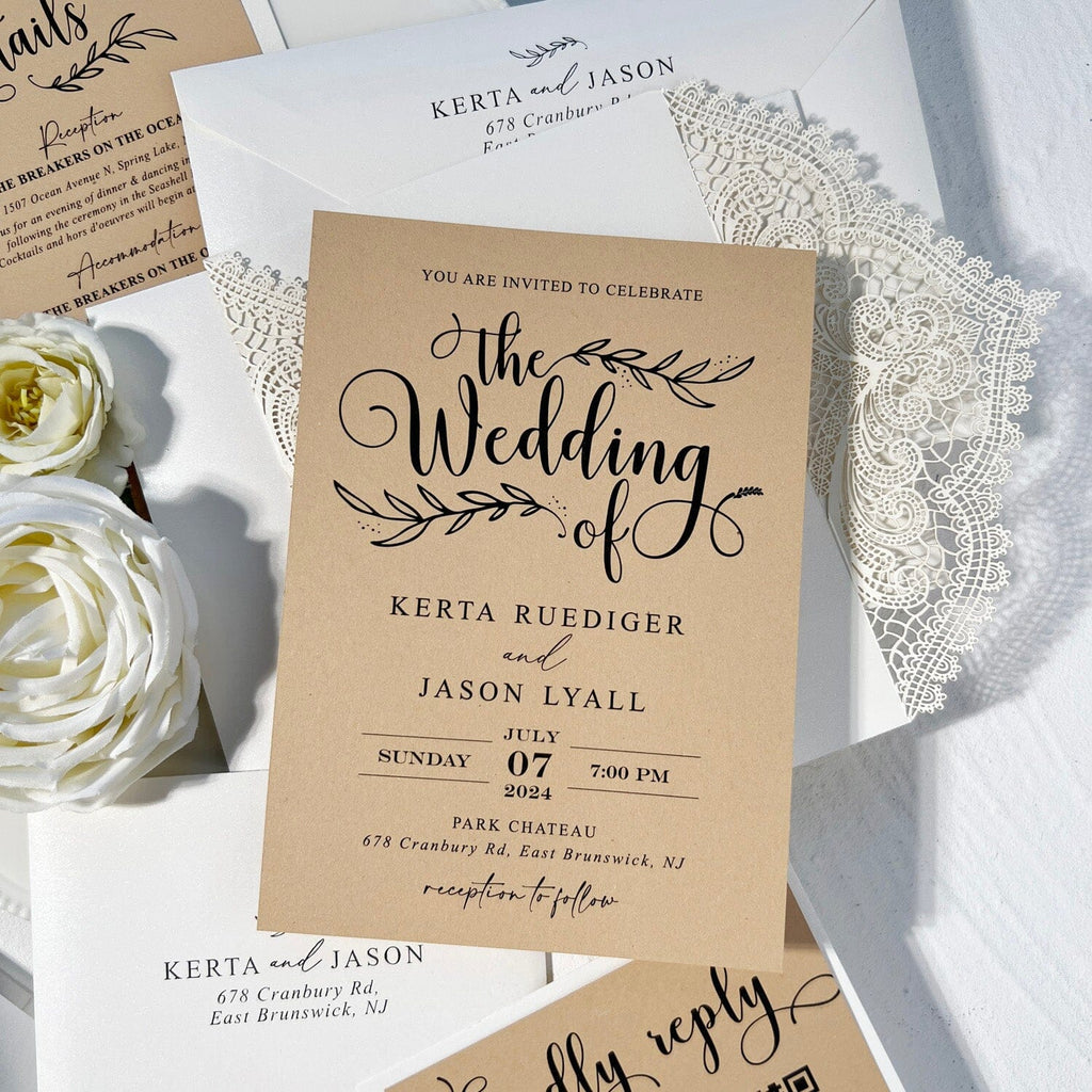 5x7 Vintage Laser Cut Wedding Invitation, Lace Gate Fold Invitations with RSVP, Handmade Wax Seal for Wedding Invites Wedding Ceremony Supplies Picky Bride 