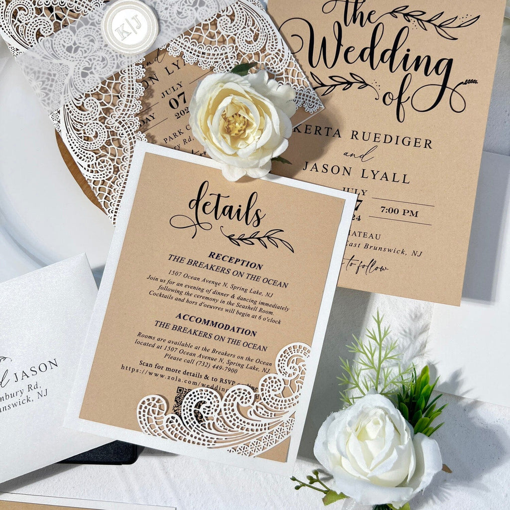 5x7 Vintage Laser Cut Wedding Invitation, Lace Gate Fold Invitations with RSVP, Handmade Wax Seal for Wedding Invites Wedding Ceremony Supplies Picky Bride 