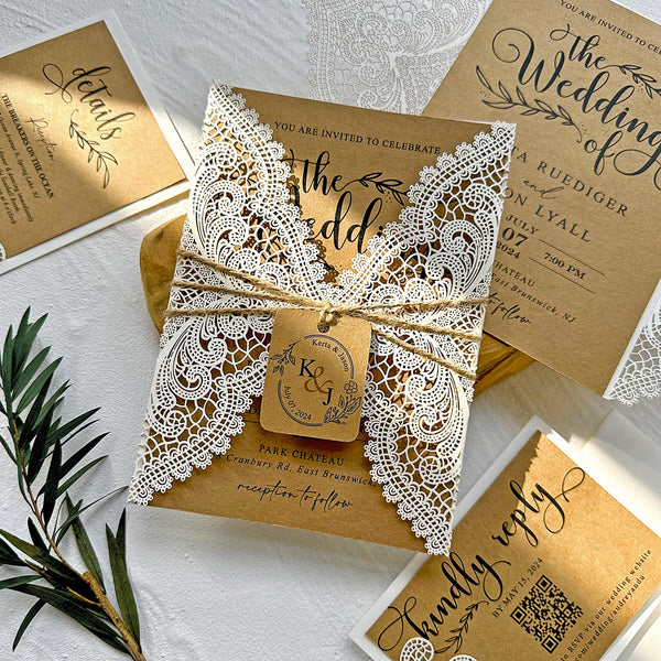 Vintage Lace The Wedding Of Invitation Set, Rsvp Card, Details Card