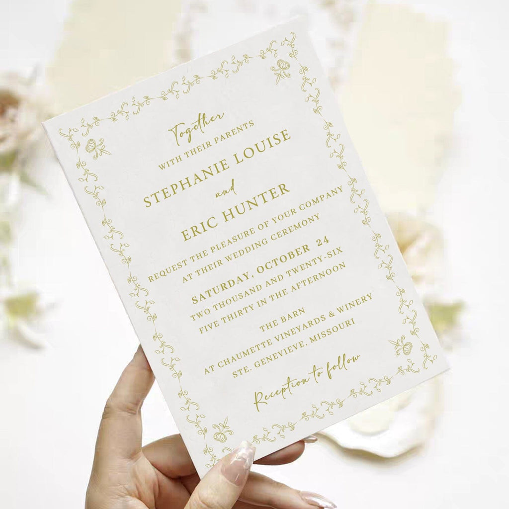 Beige Embossed Floral Wedding Invitation, Elegant Ivory Cotton Paper Invites, Ribbon Bow Wax Seal Wedding Ceremony Supplies Picky Bride 