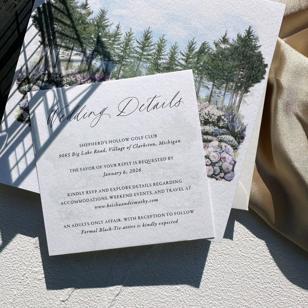 Black Laser Cut Iron Gate Wedding Invitation, Elegant Watercolor Garden Invites, Personalized Name Printed Belly Band, Details Wedding Ceremony Supplies Picky Bride 