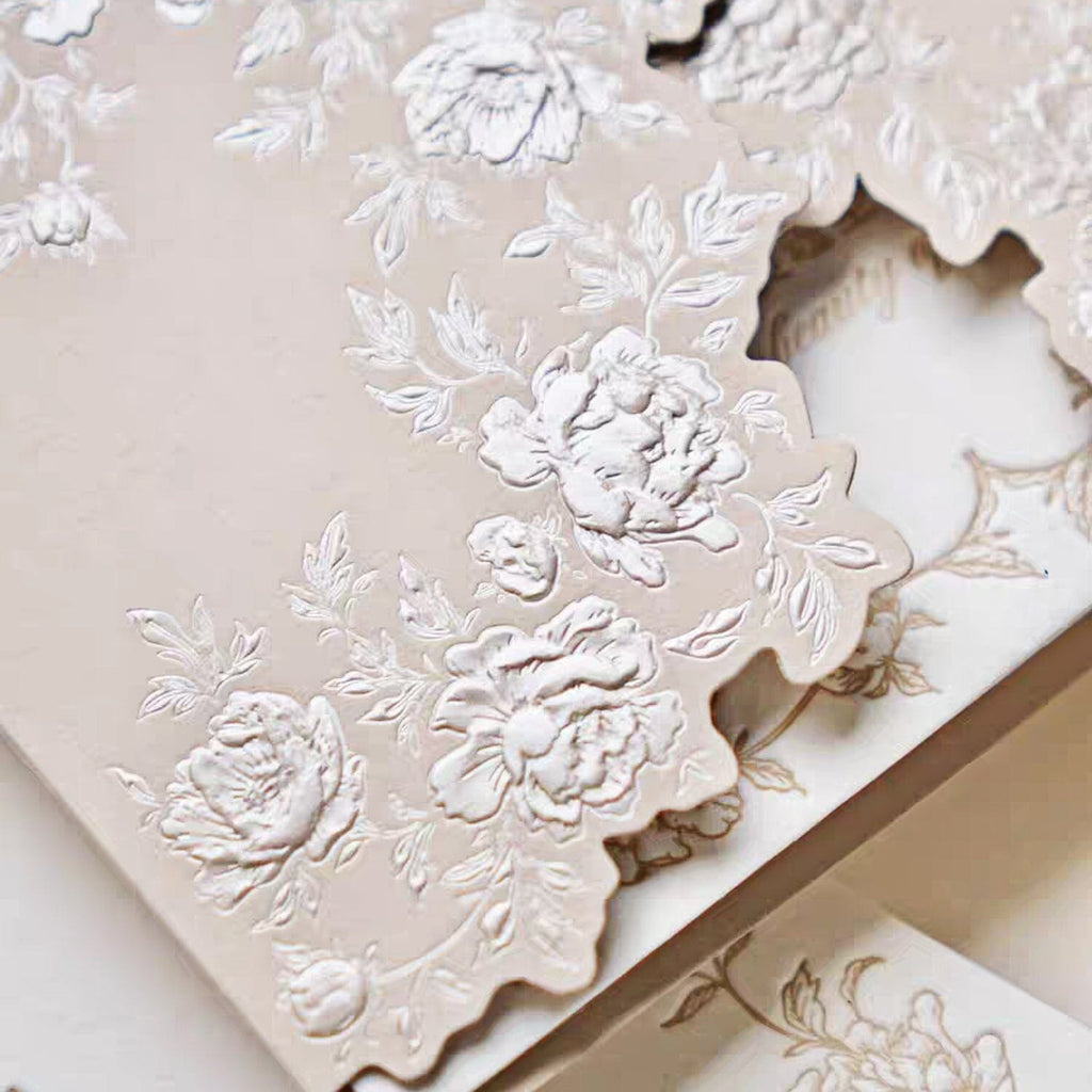 Blush Pink Embossed Floral Wedding Invitation, Elegant Pink and Ivory Cotton Paper Invites, Gold Rose Wax Seal Wedding Ceremony Supplies Picky Bride 