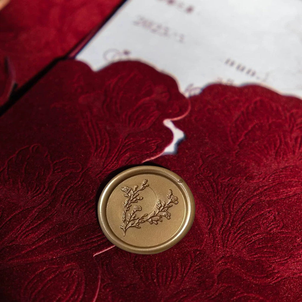 Burgundy Floral Velvet Wedding Invitation, Luxury Gold Wax Seal, QR Code, Customized Wedding Ceremony Supplies Picky Bride 