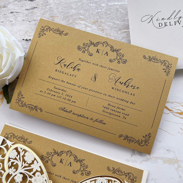 Elegant Ivory and Gold Butterfly Wedding Invitations, Luxury Gold Foil 3D Butterflies Pocket Invites, Personalized Floral Monogram Invitation with RSVP Wedding Ceremony Supplies Picky Bride 