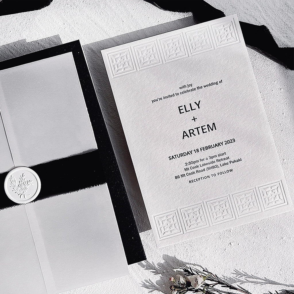 Elegant Letterpress Wedding Invitations, Embossed Cotton Paper Invitation with Handmade Chiffon Ribbons, Minimalist Wedding Invites Cards Wedding Ceremony Supplies Picky Bride 