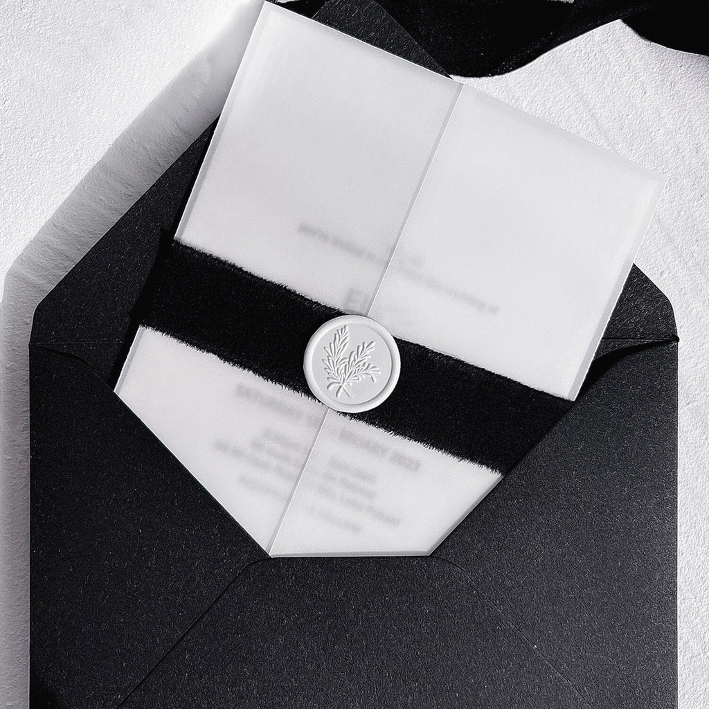 Elegant Letterpress Wedding Invitations, Embossed Cotton Paper Invitation with Handmade Chiffon Ribbons, Minimalist Wedding Invites Cards Wedding Ceremony Supplies Picky Bride 