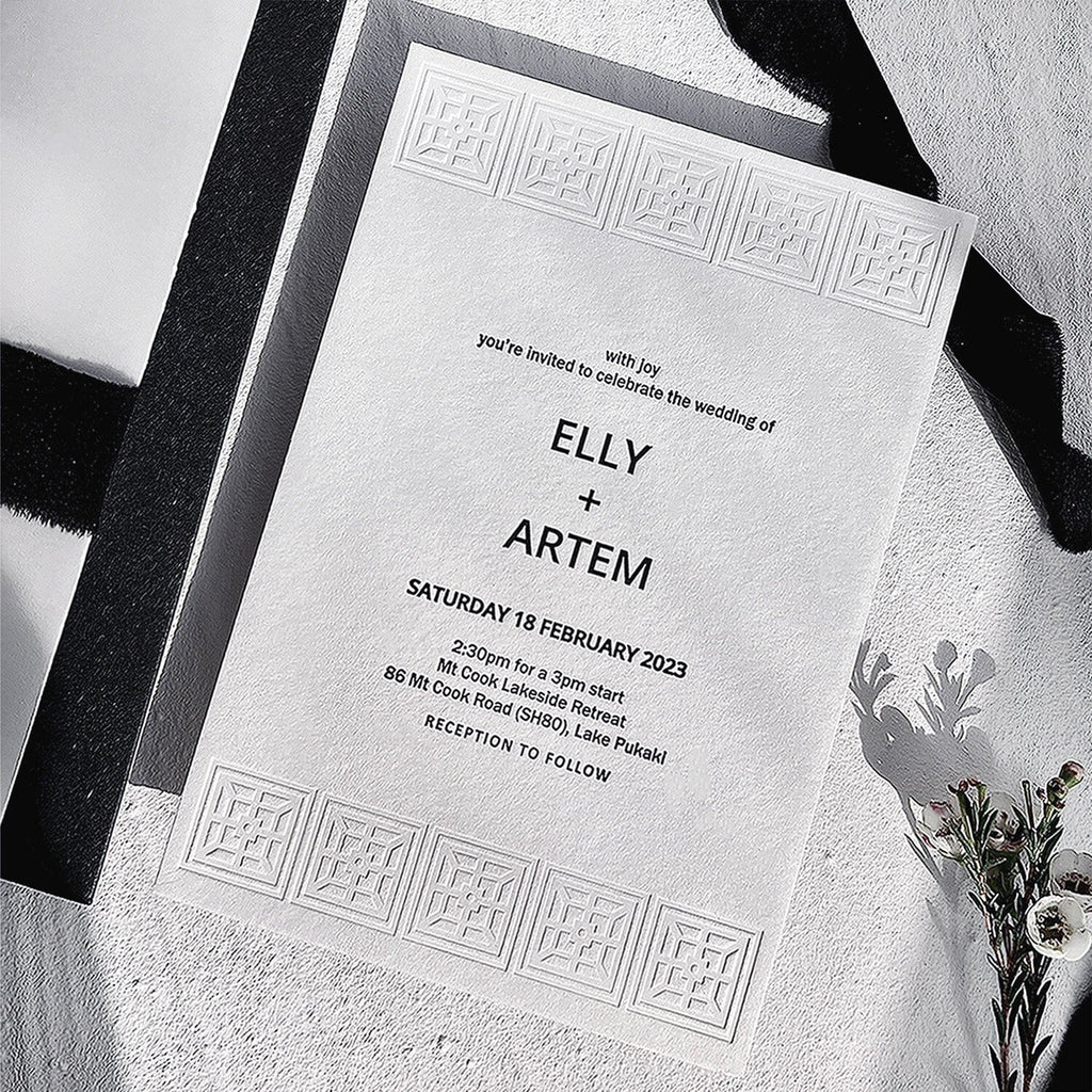Elegant Letterpress Wedding Invitations, Embossed Cotton Paper Invitat