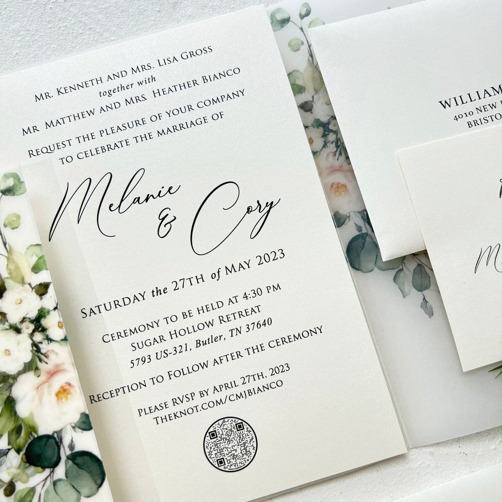 Eucalyptus Leaves Wedding Invitation Set for Green Wedding, Greenery Boho Wedding Invite Cards with QR Code Wedding Ceremony Supplies Picky Bride 