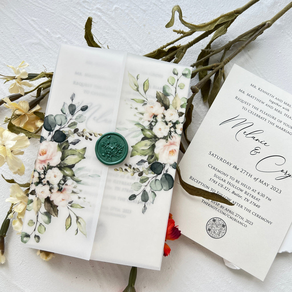 Eucalyptus Leaves Wedding Invitation Set for Green Wedding, Greenery Boho Wedding Invite Cards with QR Code Wedding Ceremony Supplies Picky Bride Invitations 