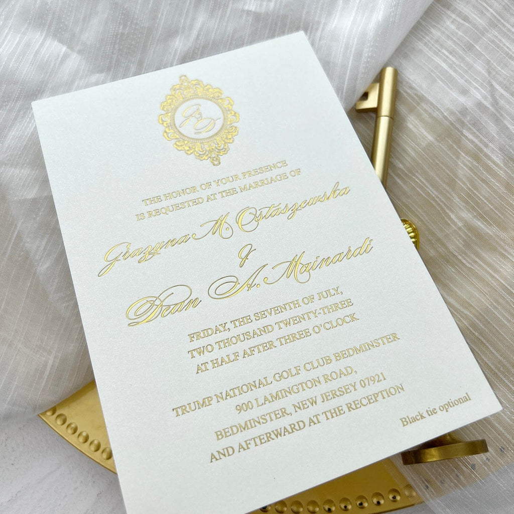 Gold Foil Pocket Wedding Invitations with RSVP, Royal Wedding Invites Golden, Luxury Embossed Wedding Invite Cards Wedding Ceremony Supplies Picky Bride 