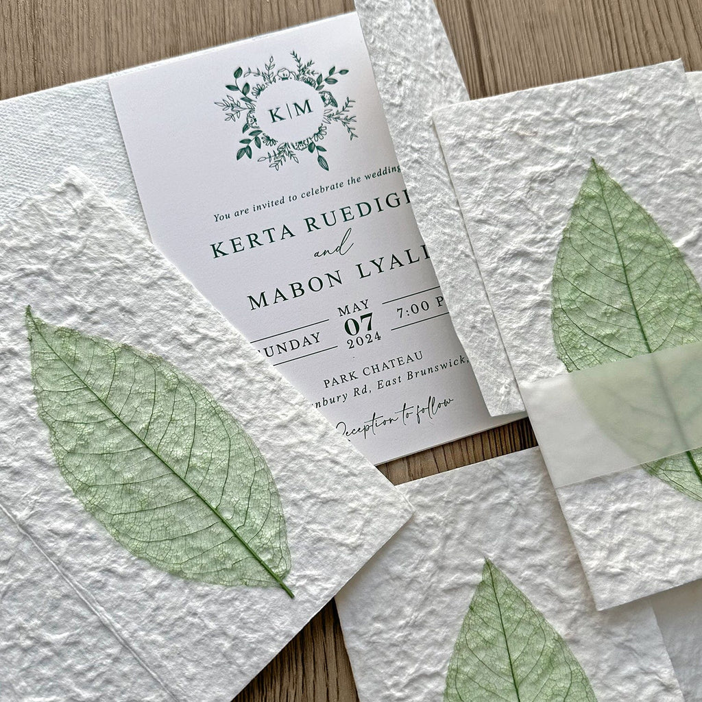 Handmade Botanical Wedding Invitations, Rustic Real Leaf Invites with Sage Green Wax Seal, Greenery Invitation with QR Code RSVP Wedding Ceremony Supplies Picky Bride 