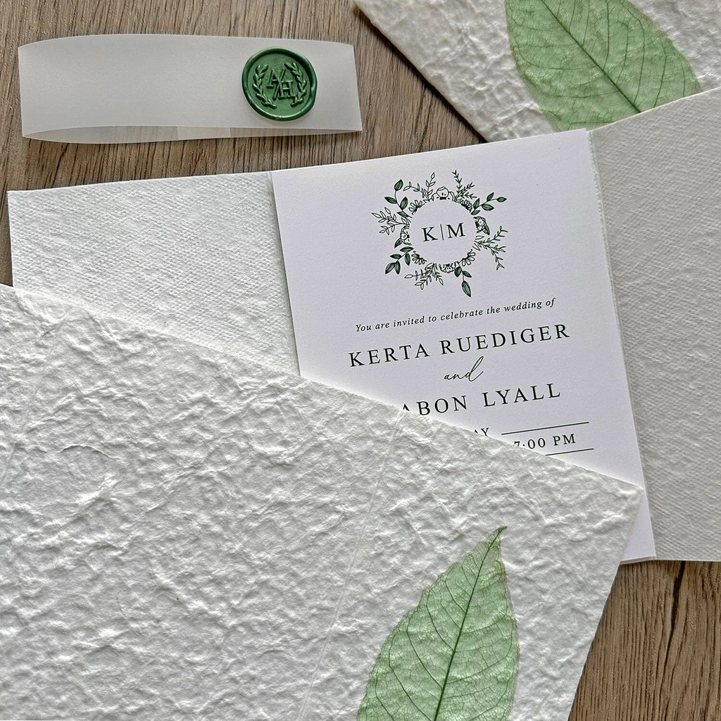 Handmade Botanical Wedding Invitations, Rustic Real Leaf Invites with Sage Green Wax Seal, Greenery Invitation with QR Code RSVP Wedding Ceremony Supplies Picky Bride 