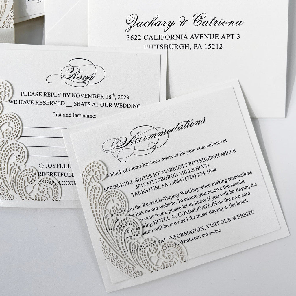 Ivory Laser Cut Wedding Invitation Suite, Gate Fold Lace Calligraphy Invites, Customized Wedding Card Size Wedding Ceremony Supplies Picky Bride 
