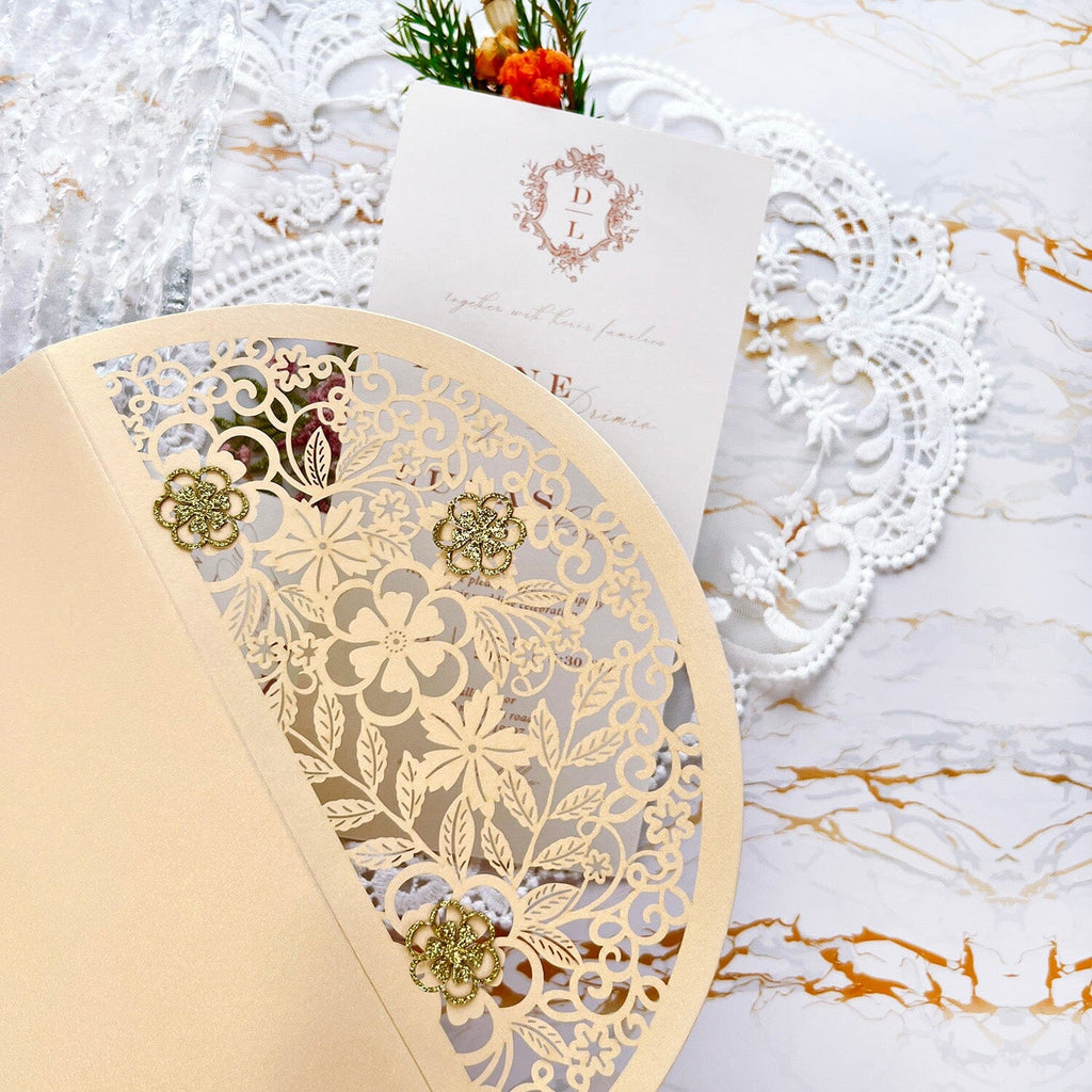 Laser Cut Flower Wedding Invitations, Lace Gate-Fold Invitation Cards, Personalized Wedding Cards with RSVP Wedding Ceremony Supplies Picky Bride 