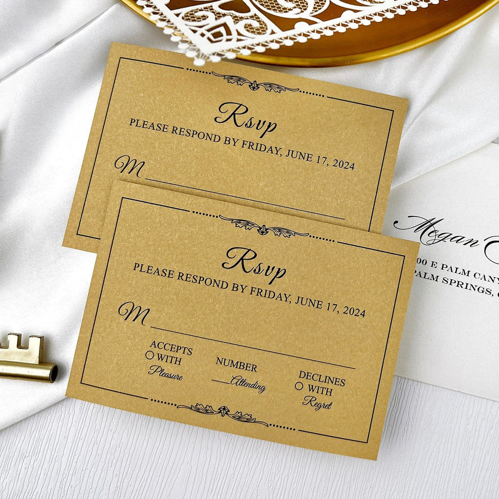 Laser Cut White and Gold Wedding Invitations, Square Floral Lace Wedding Invite Cards with RSVP, Golden Wedding Invites Royal Wedding Ceremony Supplies Picky Bride 