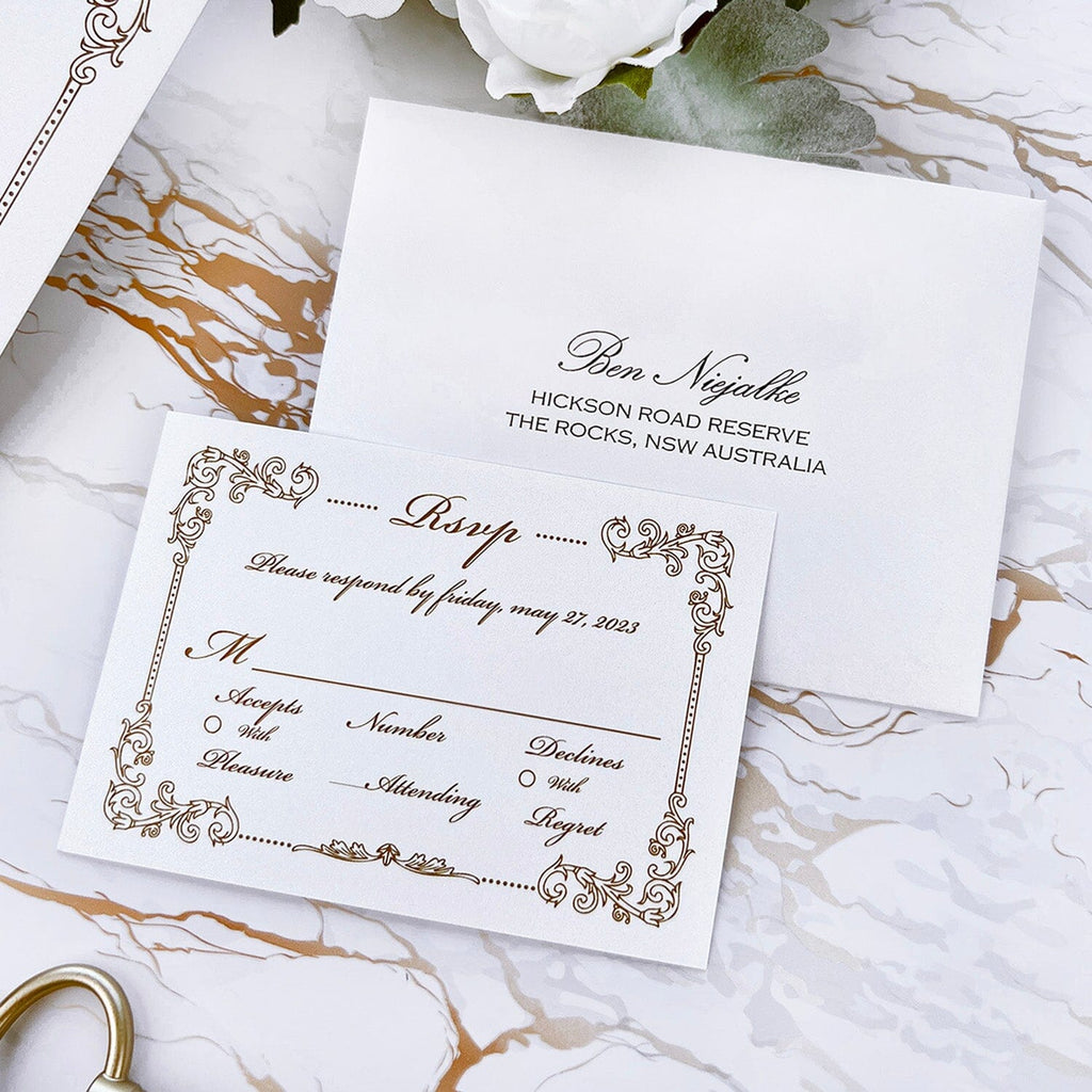 Luxury Gold and Brown Butterfly Wedding Invitations, Elegant 3D Floral Butterflies Pocket Invites, Vintage Botanical Frame Invitation with Personalized Monogram Wedding Ceremony Supplies Picky Bride 
