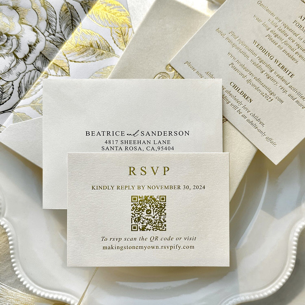Luxury Gold Velvet Wedding Invitations, Elegant Ivory Pocket and Gold Glitter Paper Invites, Personalized Gold Foil Monogram and QR Code RSVP Wedding Ceremony Supplies Picky Bride 