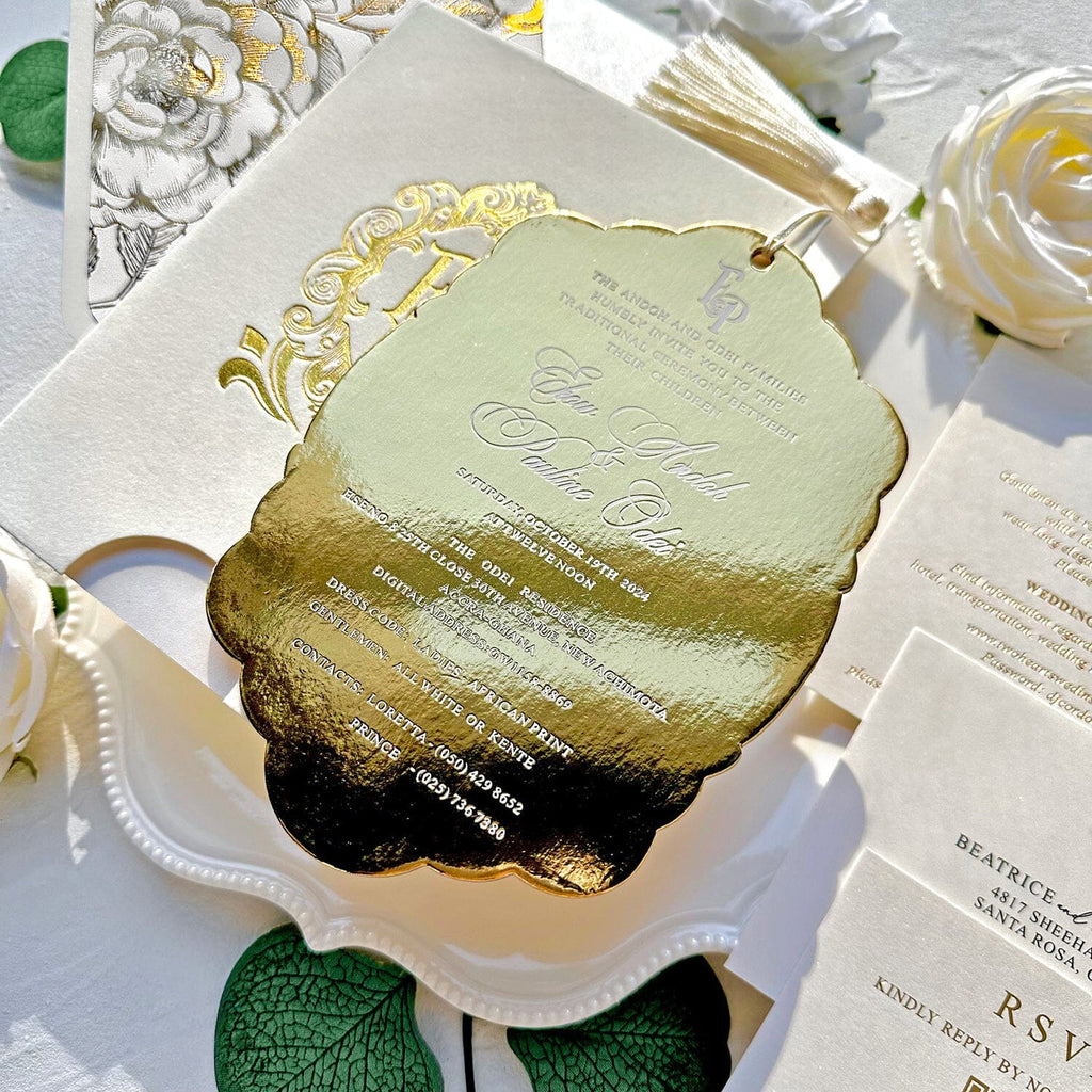 Luxury Gold Velvet Wedding Invitations, Elegant Ivory Pocket and Gold Glitter Paper Invites, Personalized Gold Foil Monogram and QR Code RSVP Wedding Ceremony Supplies Picky Bride 